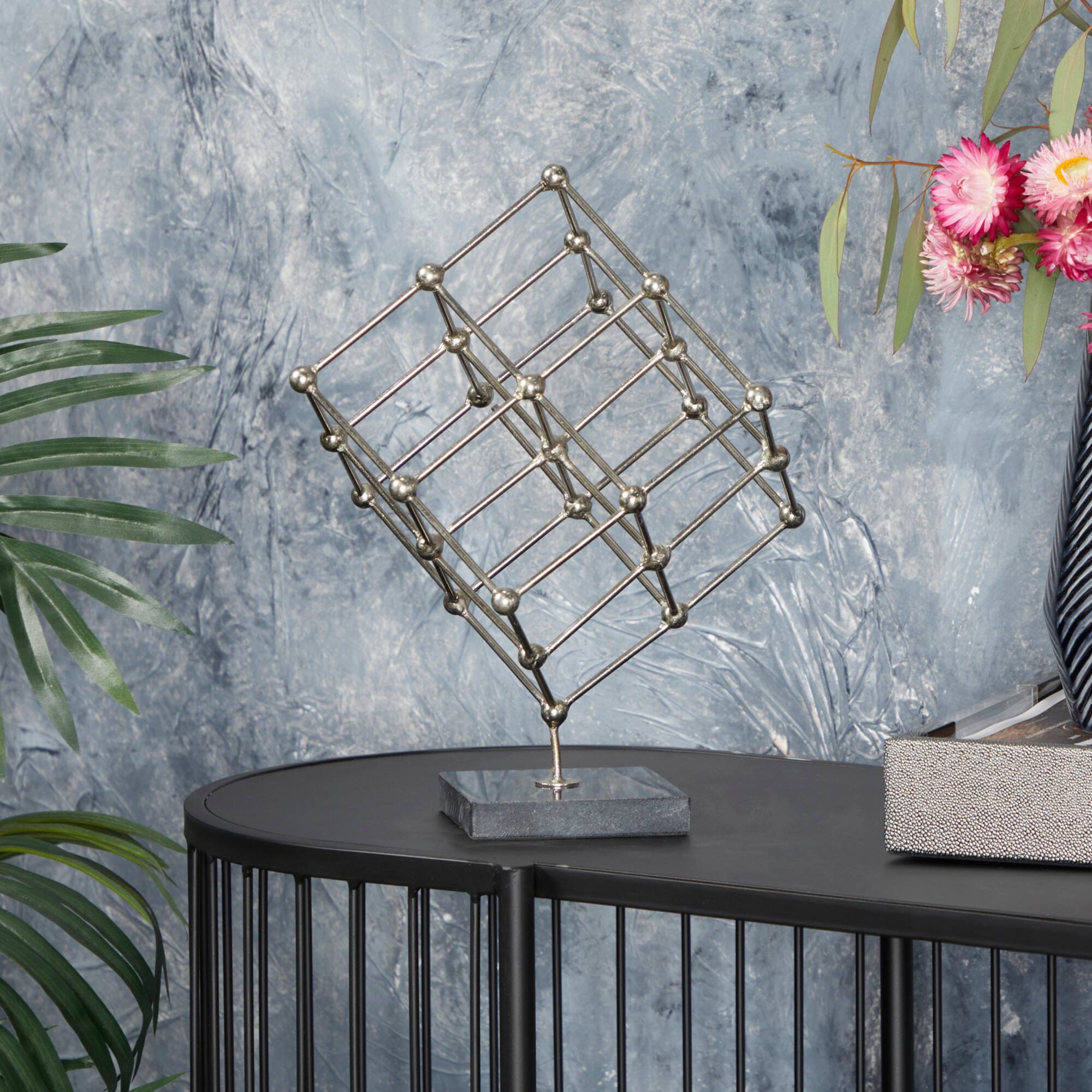 Silver Marble Modern Sculpture, 12" x 9" x 10"
